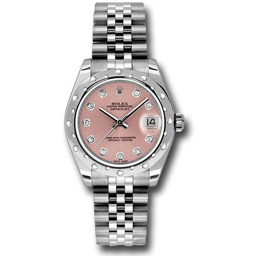 Rolex Steel and White Gold Datejust 31 Watch - 24 Diamond Bezel - Pink Diamond Dial - Jubilee Bracelet - 178344 pdj