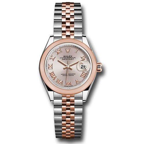Rolex Steel and Everose Gold Rolesor Lady-Datejust 28 Watch - Domed Bezel - Sundust Roman Dial - Jubilee Bracelet - 279161 surj