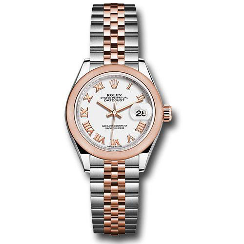 Rolex Steel and Everose Gold Rolesor Lady-Datejust 28 Watch - Domed Bezel - White Roman Dial - Jubilee Bracelet - 279161 wrj
