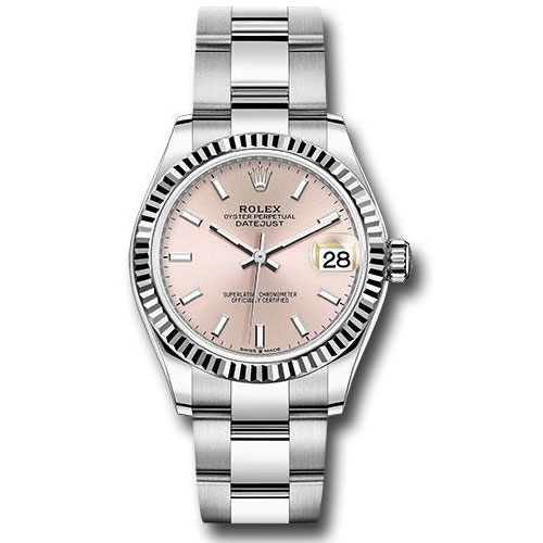 Rolex Steel and White Gold Datejust 31 Watch - Fluted Bezel - Pink Index Dial - Oyster Bracelet - 278274 pio
