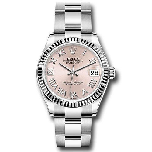 Rolex Steel and White Gold Datejust 31 Watch - Fluted Bezel - Pink Roman Dial - Oyster Bracelet - 278274 pro