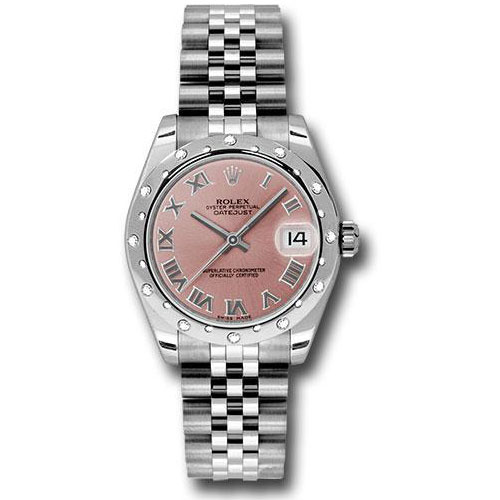 Rolex Steel and White Gold Datejust 31 Watch - 24 Diamond Bezel - Pink Roman Dial - Jubilee Bracelet - 178344 prj