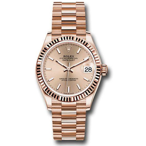 Rolex Everose Gold Datejust 31 Watch - Fluted Bezel - Rose Index Dial - President Bracelet - 278275 rsip