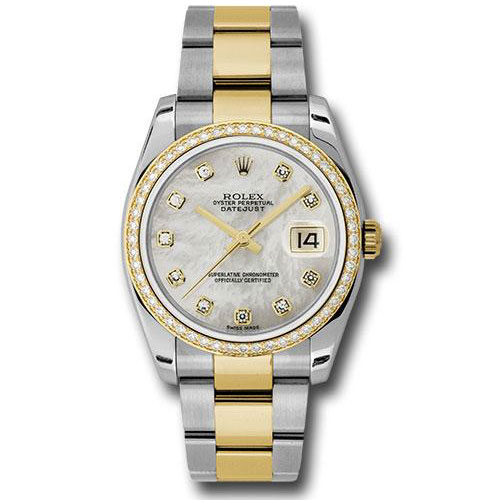 Rolex Steel and Yellow Gold Rolesor Datejust 36 Watch - 52 Diamond Bezel - Mother-Of-Pearl Diamond Dial - Oyster Bracelet - 116243 mdo