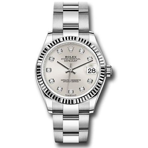 Rolex Steel and White Gold Datejust 31 Watch - Fluted Bezel - Silver Diamond Dial - Oyster Bracelet - 278274 sdo
