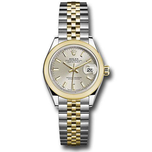 Rolex Steel and Yellow Gold Rolesor Lady-Datejust 28 Watch - Domed Bezel - Silver Index Dial - Jubilee Bracelet - 279163 sij