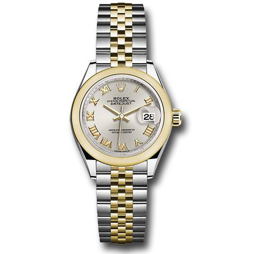 Rolex Steel and Yellow Gold Rolesor Lady-Datejust 28 Watch - Domed Bezel - Silver Roman Dial - Jubilee Bracelet - 279163 srj
