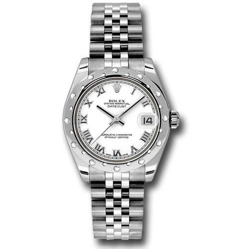 Rolex Steel and White Gold Datejust 31 Watch - 24 Diamond Bezel - White Roman Dial - Jubilee Bracelet - 178344 wrj