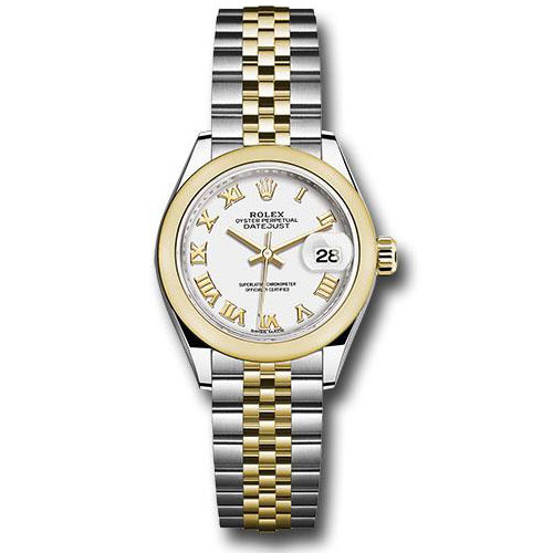 Rolex Steel and Yellow Gold Rolesor Lady-Datejust 28 Watch - Domed Bezel - White Roman Dial - Jubilee Bracelet - 279163 wrj