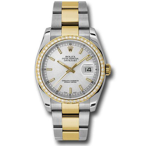 Rolex Steel and Yellow Gold Rolesor Datejust 36 Watch - 52 Diamond Bezel - Silver Index Dial - Oyster Bracelet - 116243 sio