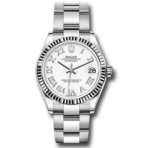 Rolex Steel and White Gold Datejust 31 Watch - Fluted Bezel - White Roman Dial - Oyster Bracelet - 278274 wro