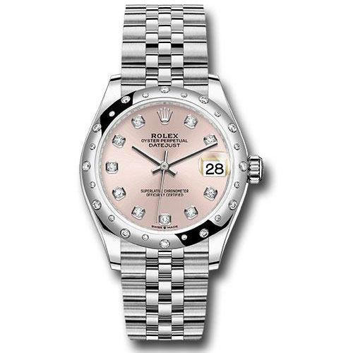 Rolex Steel and White Gold Datejust 31 Watch - Domed 24 Diamond Bezel - Pink Diamond Dial - Jubilee Bracelet - 2020 Release - 278344RBR pdj