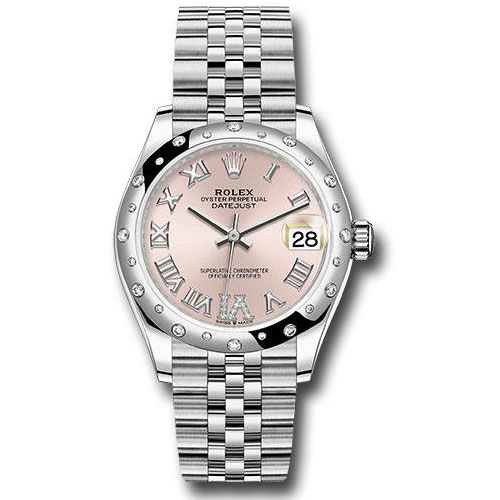 Rolex Steel and White Gold Datejust 31 Watch - Domed 24 Diamond Bezel - Pink Roman Diamond 6 Dial - Jubilee Bracelet - 2020 Release - 278344RBR pdr6j