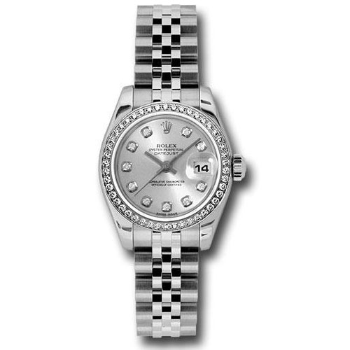 Rolex Steel and White Gold Lady Datejust 26 Watch - 46 Diamond Bezel - Silver Diamond Dial - Jubilee Bracelet - 179384 sdj