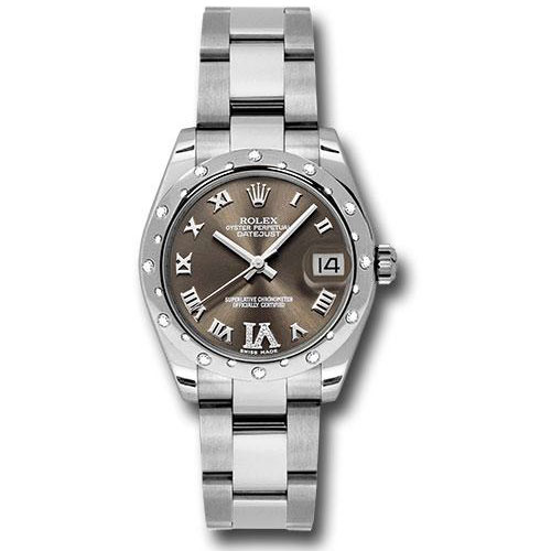 Rolex Steel and White Gold Datejust 31 Watch - 24 Diamond Bezel - Bronze Diamond Roman Vi Roman Dial - Oyster Bracelet - 178344 brdro