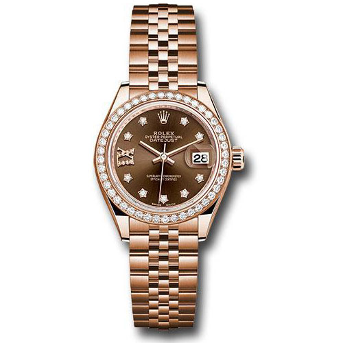 Rolex Everose Gold Lady-Datejust 28 Watch - 44 Diamond Bezel - Chocolate Diamond Star Dial - Jubilee Bracelet - 279135RBR cho9dix8dj