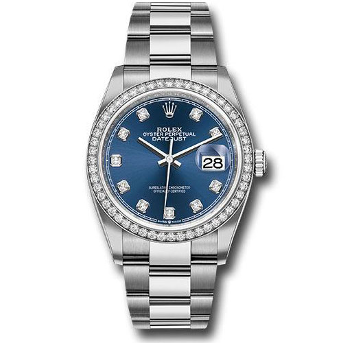 Rolex Steel Datejust 36 Watch - Diamond Bezel - Blue Diamond Dial - Oyster Bracelet - 2019 Release - 126284RBR bldo
