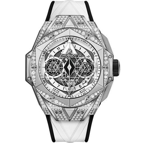 Hublot Big Bang Sang Bleu II Titanium White Pave Watch - 45 mm - White Skeleton Dial - White and Black Rubber Strap-418.NX.2001.RX.1604.MXM20