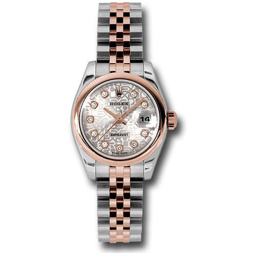 Rolex Steel and Everose Gold Rolesor Lady Datejust 26 Watch - Domed Bezel - Silver Jubilee Diamond Dial - Jubilee Bracelet - 179161 sjdj