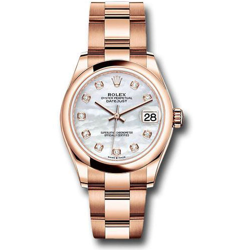 Rolex Everose Gold Datejust 31 Watch - Domed Bezel - Silver Diamond Dial - Oyster Bracelet - 278245 mdo