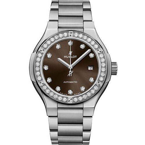Hublot Classic Fusion Titanium Brown Diamonds Bracelet Watch - 33 mm - Brown Dial-585.NX.897M.NX.1204