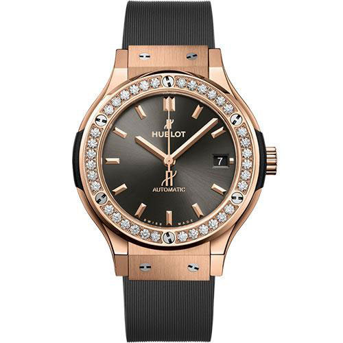 Hublot Classic Fusion Racing Grey King Gold Diamonds Watch - 38 mm - Gray Dial - Gray Lined Rubber Strap-565.OX.7081.RX.1204