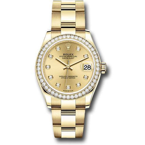 Rolex Yellow Gold Datejust 31 Watch - Diamond Bezel - Champagne Diamond Dial - Oyster Bracelet - 278288RBR chdo