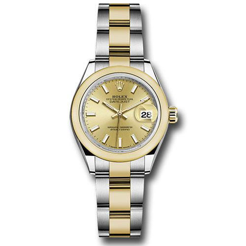 Rolex Steel and Yellow Gold Rolesor Lady-Datejust 28 Watch - Domed Bezel - Champagne Index Dial - Oyster Bracelet - 279163 chio