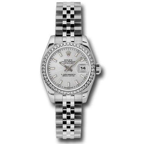 Rolex Steel and White Gold Lady-Datejust 26 Watch - 46 Diamond Bezel - Silver Index Dial - Jubilee Bracelet - 179384 sij
