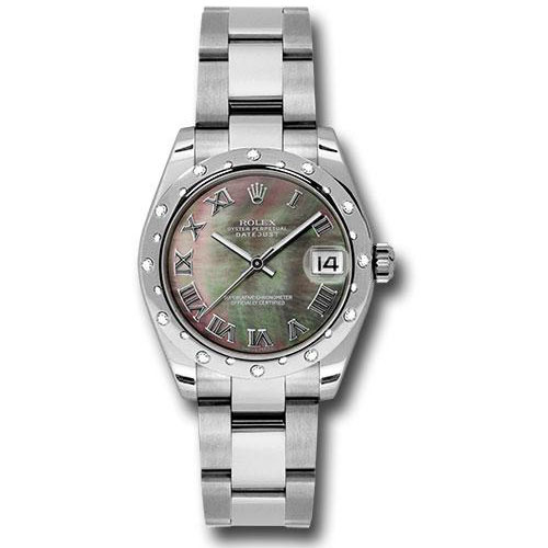 Rolex Steel and White Gold Datejust 31 Watch - 24 Diamond Bezel - Dark Mother-Of-Pearl Roman Dial - Oyster Bracelet - 178344 dkmro