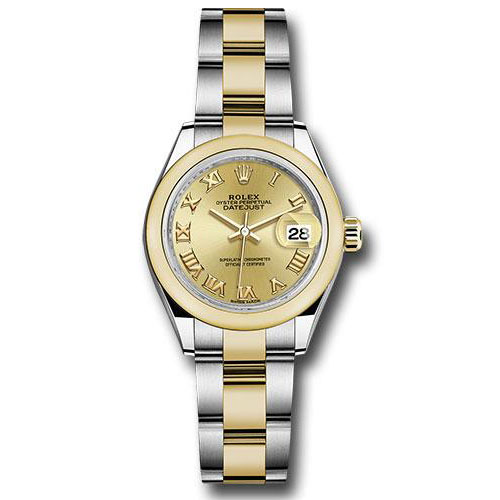 Rolex Steel and Yellow Gold Rolesor Lady-Datejust 28 Watch - Domed Bezel - Champagne Roman Dial - Oyster Bracelet - 279163 chro