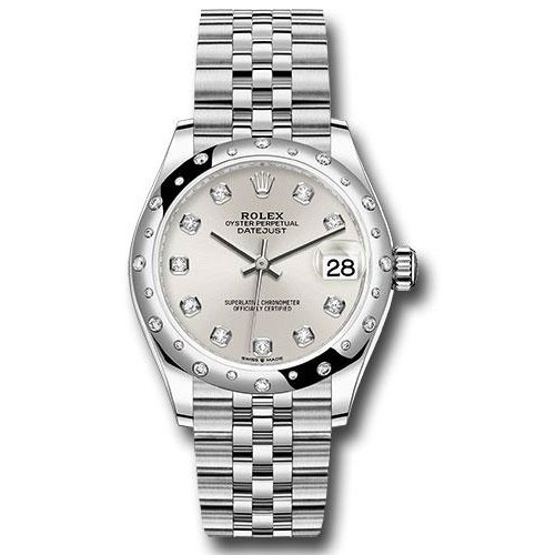 Rolex Steel and White Gold Datejust 31 Watch - Domed 24 Diamond Bezel - Silver Diamond Dial - Jubilee Bracelet - 2020 Release - 278344RBR sdj