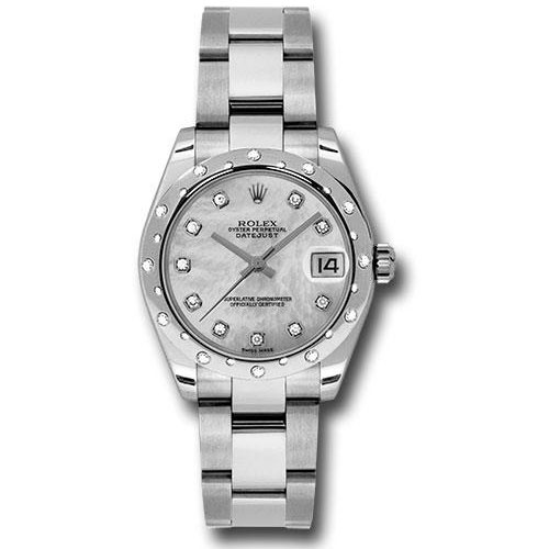 Rolex Steel and White Gold Datejust 31 Watch - 24 Diamond Bezel - Mother-Of-Pearl Diamond Dial - Oyster Bracelet - 178344 mdo