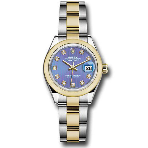 Rolex Steel and Yellow Gold Rolesor Lady-Datejust 28 Watch - Domed Bezel - Lavender Diamond Dial - Oyster Bracelet - 279163 ldo