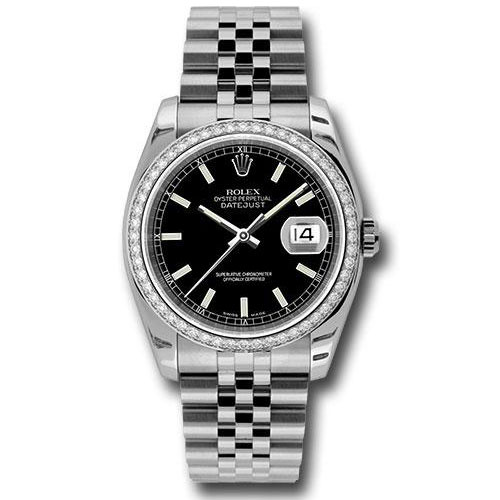 Rolex Steel and White Gold Datejust 36 Watch - 52 Diamond Bezel - Black Index Dial - Jubilee Bracelet - 116244 bkij