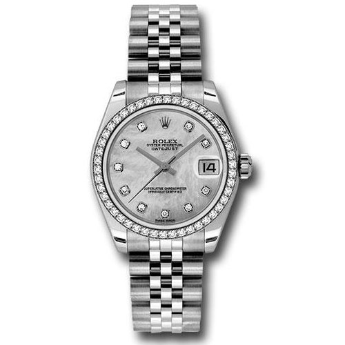 Rolex Steel and White Gold Datejust 31 Watch - 46 Diamond Bezel - Mother-Of-Pearl Diamond Dial - Jubilee Bracelet - 178384 mdj