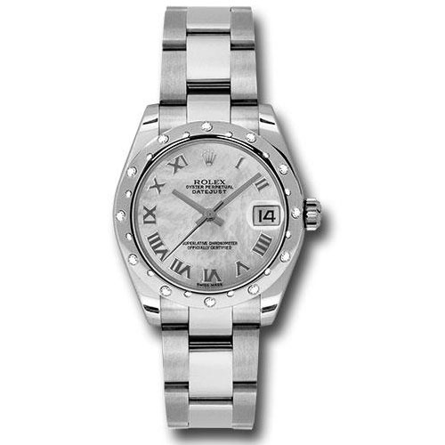 Rolex Steel and White Gold Datejust 31 Watch - 24 Diamond Bezel - Mother-Of-Pearl Roman Dial - Oyster Bracelet - 178344 mro