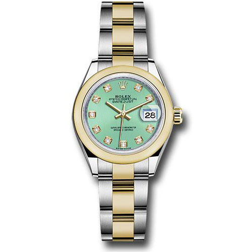 Rolex Steel and Yellow Gold Rolesor Lady-Datejust 28 Watch - Domed Bezel - Mint Green Diamond Dial - Oyster Bracelet - 279163 mgdo