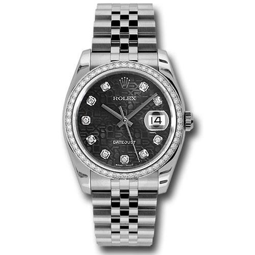 Rolex Steel and White Gold Datejust 36 Watch - 52 Diamond Bezel - Black Jubilee Diamond Dial - Jubilee Bracelet - 116244 bkjdj