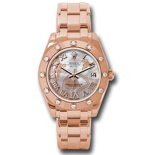Rolex Everose Gold Datejust Pearlmaster 34 Watch - 12 Diamond Bezel - Goldust Dream Roman Dial - 81315 gdddr