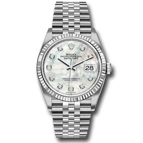 Rolex Steel Datejust 36 Watch - Fluted Bezel - Mother-of-Pearl Diamond Dial - Jubilee Bracelet - 2019 Release - 126234 mdj