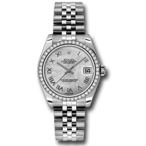 Rolex Steel and White Gold Datejust 31 Watch - 46 Diamond Bezel - Mother-Of-Pearl Roman Dial - Jubilee Bracelet - 178384 mrj