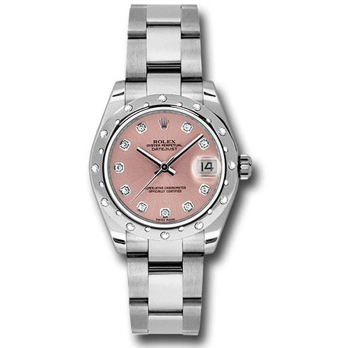 Rolex Steel and White Gold Datejust 31 Watch - 24 Diamond Bezel - Pink Diamond Dial - Oyster Bracelet - 178344 pdo