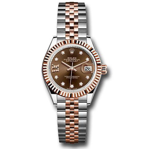 Rolex Steel and Everose Gold Rolesor Lady-Datejust 28 Watch - Fluted Bezel - Chocolate Diamond Star Dial - Jubilee Bracelet - 279171 cho9dix8dj