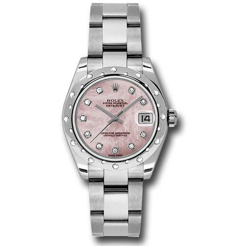 Rolex Steel and White Gold Datejust 31 Watch - 24 Diamond Bezel - Pink Mother-Of-Pearl Diamond Dial - Oyster Bracelet - 178344 pmdo