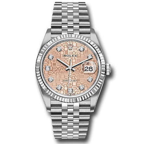 Rolex Steel Datejust 36 Watch - Fluted Bezel - Pink Jubilee Diamond Dial - Jubilee Bracelet - 2019 Release - 126234 pjdj