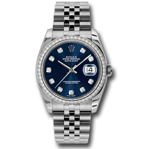 Rolex Steel and White Gold Datejust 36 Watch - 52 Diamond Bezel - Blue Diamond Dial - Jubilee Bracelet - 116244 bldj