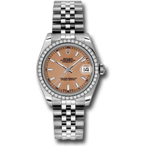 Rolex Steel and White Gold Datejust 31 Watch - 46 Diamond Bezel - Pink Index Dial - Jubilee Bracelet - 178384 pij