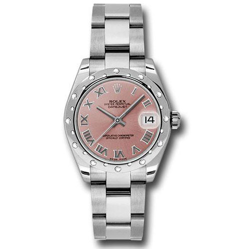 Rolex Steel and White Gold Datejust 31 Watch - 24 Diamond Bezel - Pink Roman Dial - Oyster Bracelet - 178344 pro