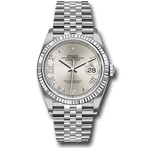 Rolex Steel Datejust 36 Watch - Fluted Bezel - Silver Diamond Roman VI and IX Dial - Jubilee Bracelet - 2019 Release - 126234 sdr69j